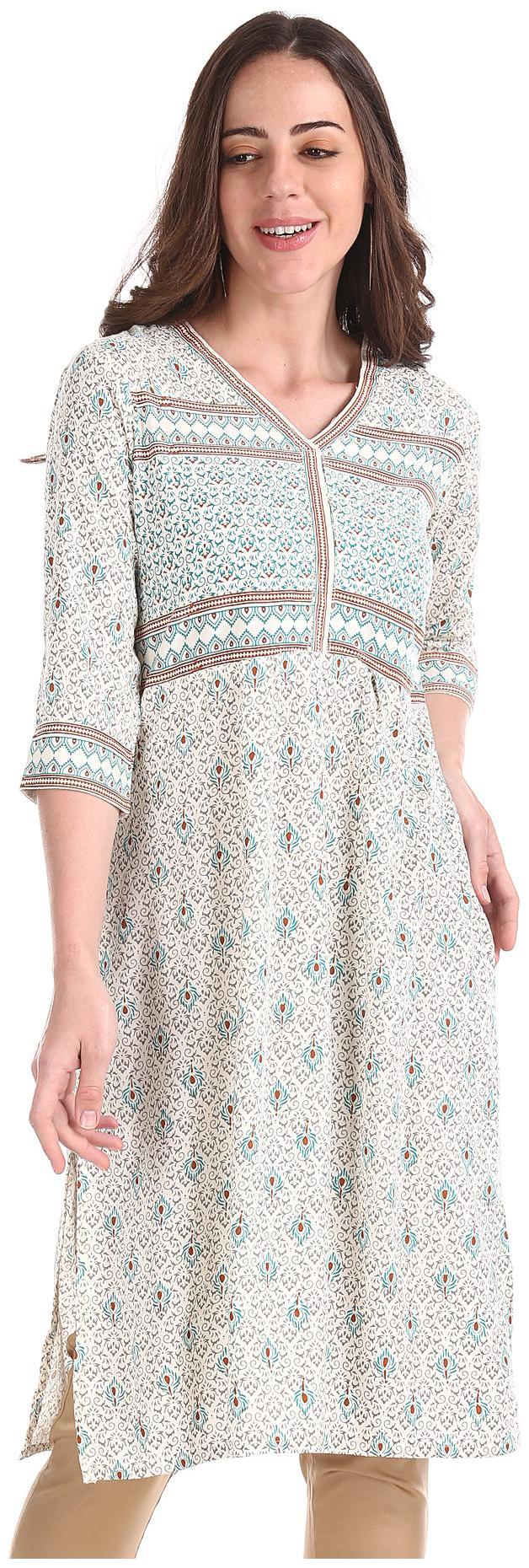 

Karigari Women White Printed Straight Kurta