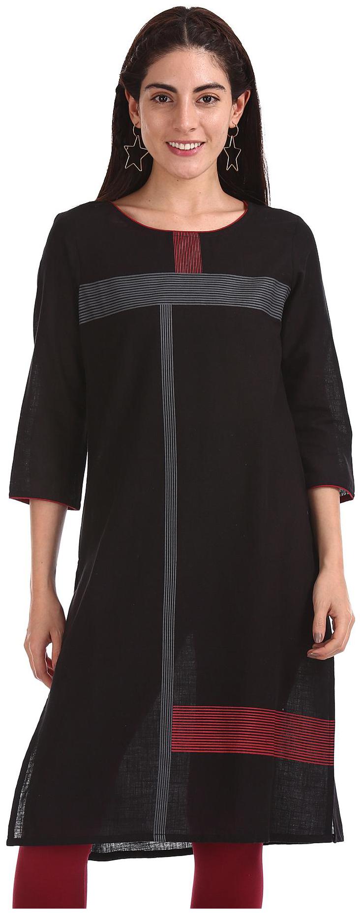 

Karigari Women Black Printed Straight Kurta