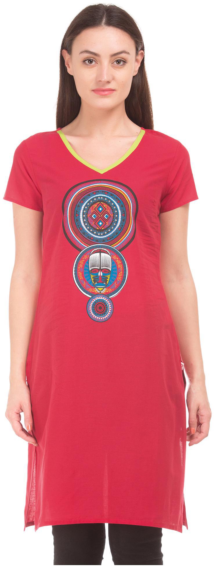

Karigari Women Red Printed Straight Kurta