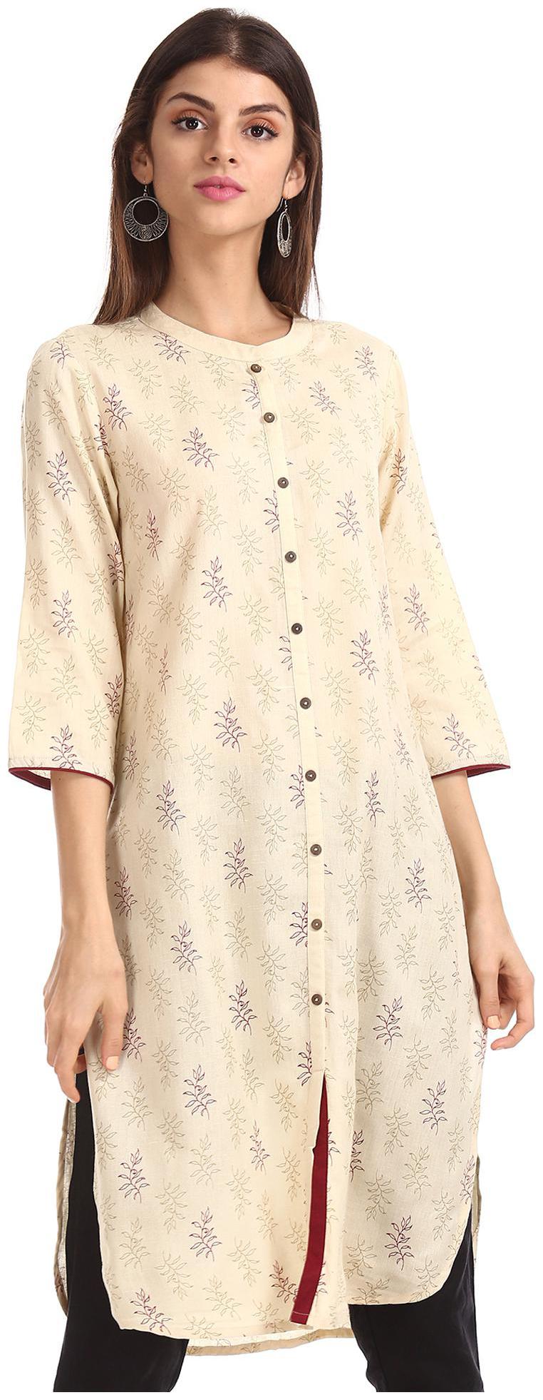 

Karigari Women Beige Printed Straight Kurta