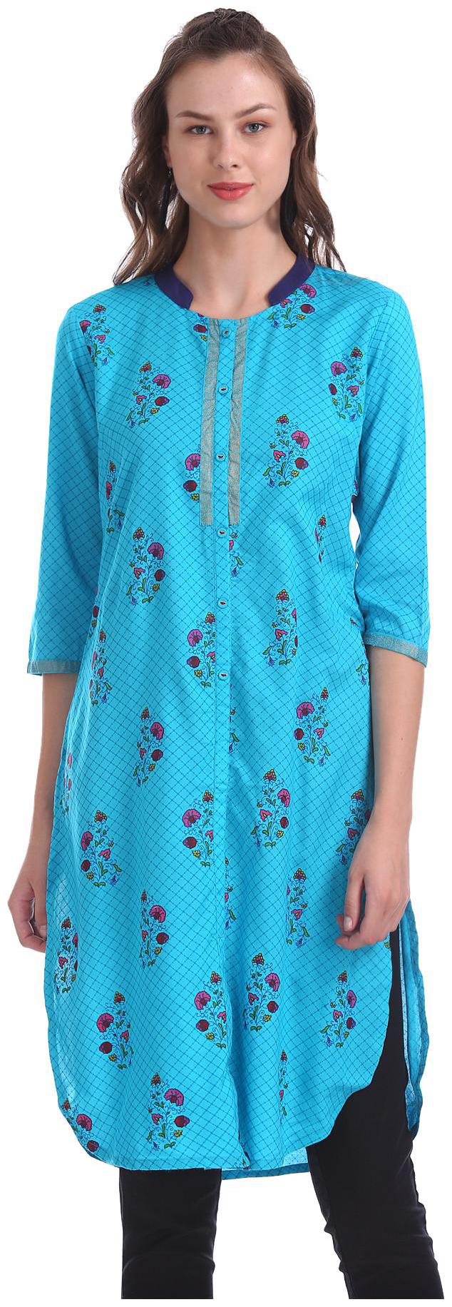 

Karigari Women Blue Printed Straight Kurta