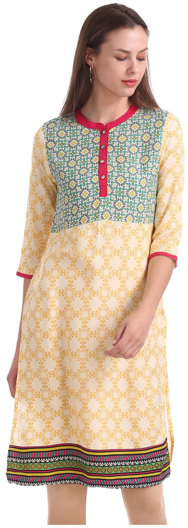 

Karigari Women Yellow Printed Straight Kurta