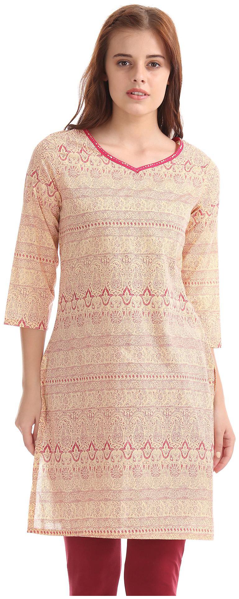 

Karigari Women Beige Printed Straight Kurta
