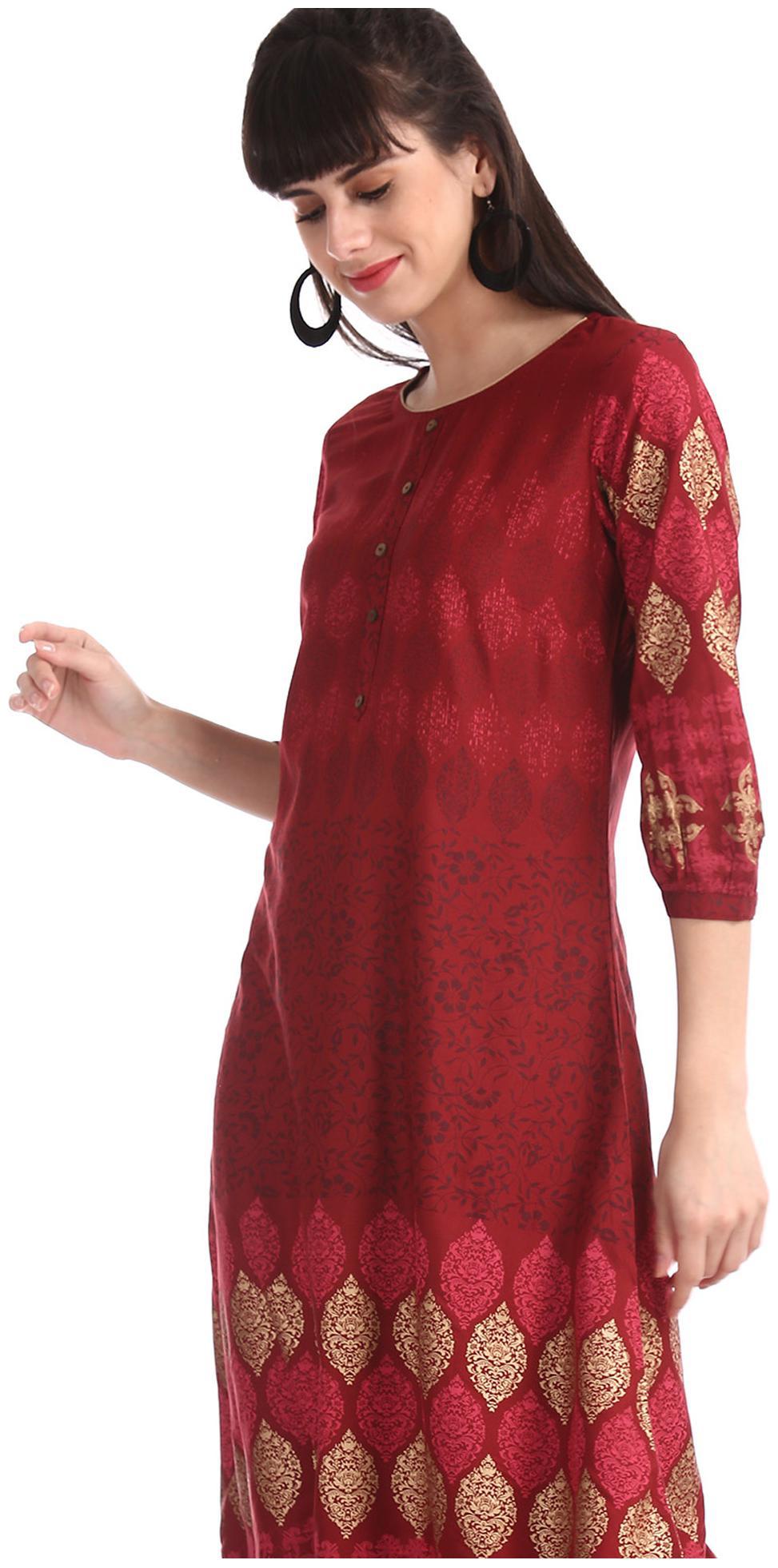 

Karigari Women Red Printed Straight Kurta