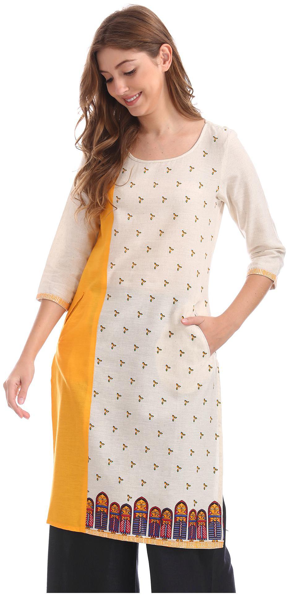 

Karigari Women White Printed Straight Kurta