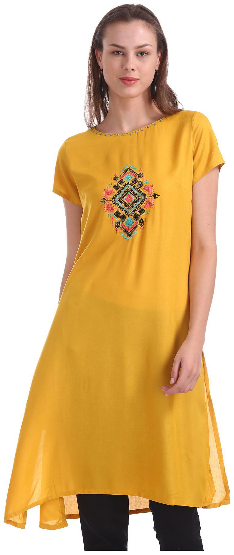 

Karigari Women Yellow Printed Straight Kurta