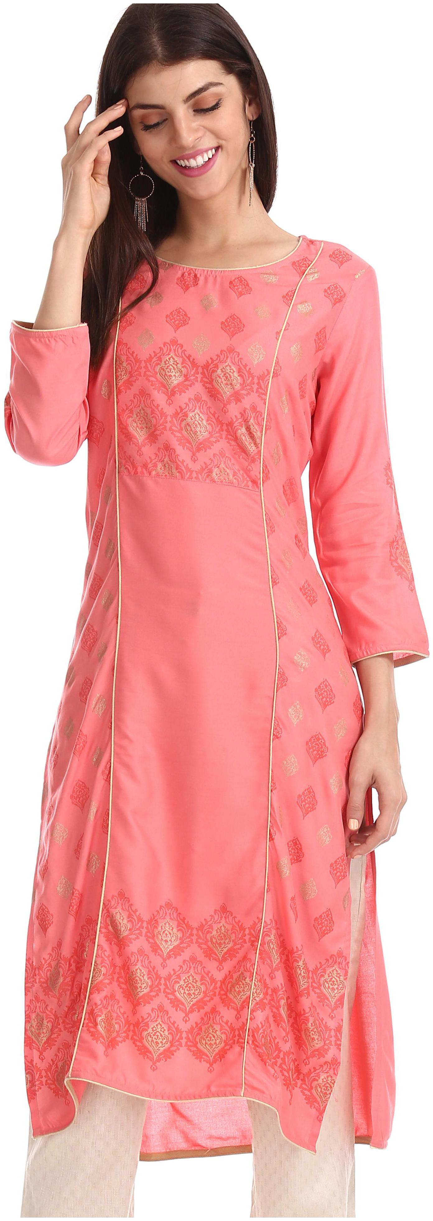 

Karigari Women Pink Printed Straight Kurta