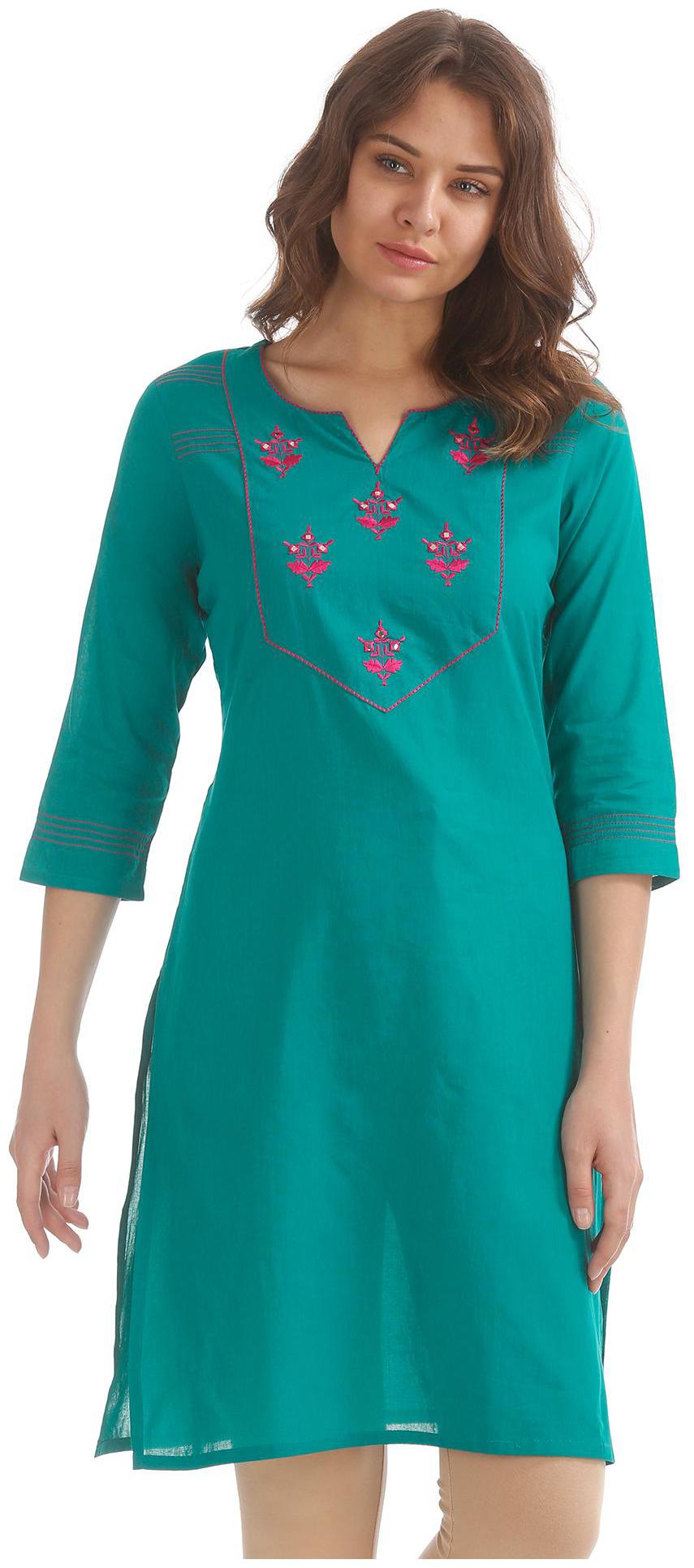 

Karigari Women Green Embroidered Straight Kurta