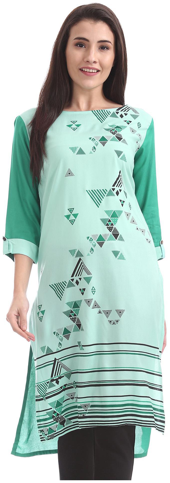 

Karigari Women Green Colorblocked Straight Kurta
