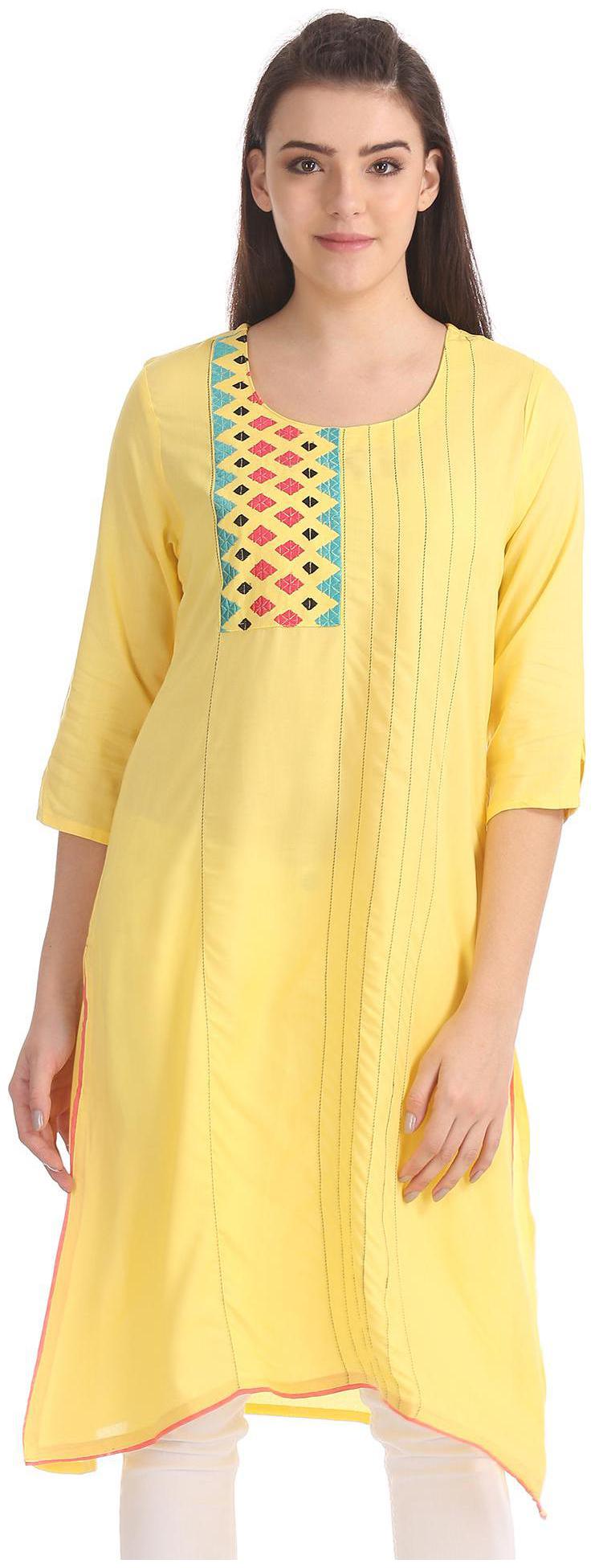 

Karigari Women Yellow Embroidered Straight Kurta