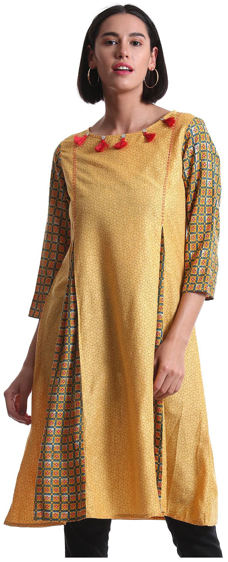 

Karigari Women Yellow Printed Straight Kurta