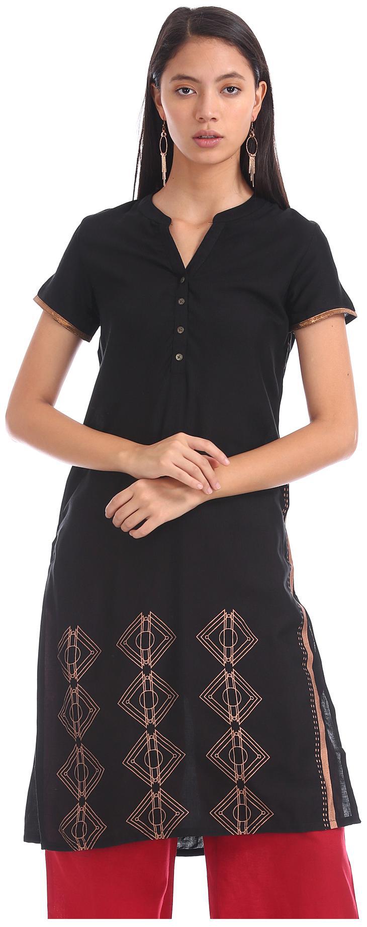 

Karigari Women Black Printed Straight Kurta