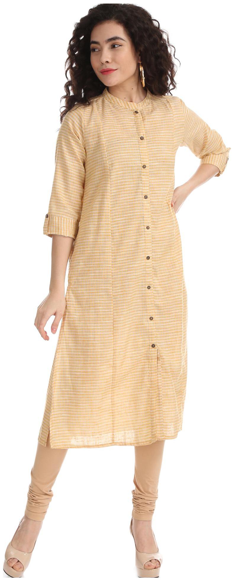 

Karigari Women Yellow Colorblocked Straight Kurta