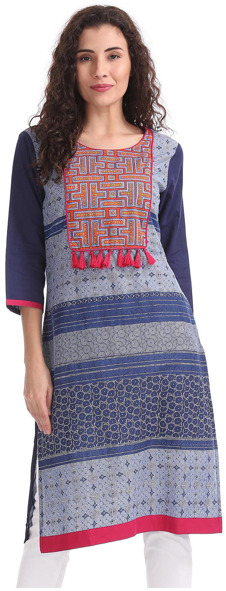 

Karigari Women Blue Printed Straight Kurta