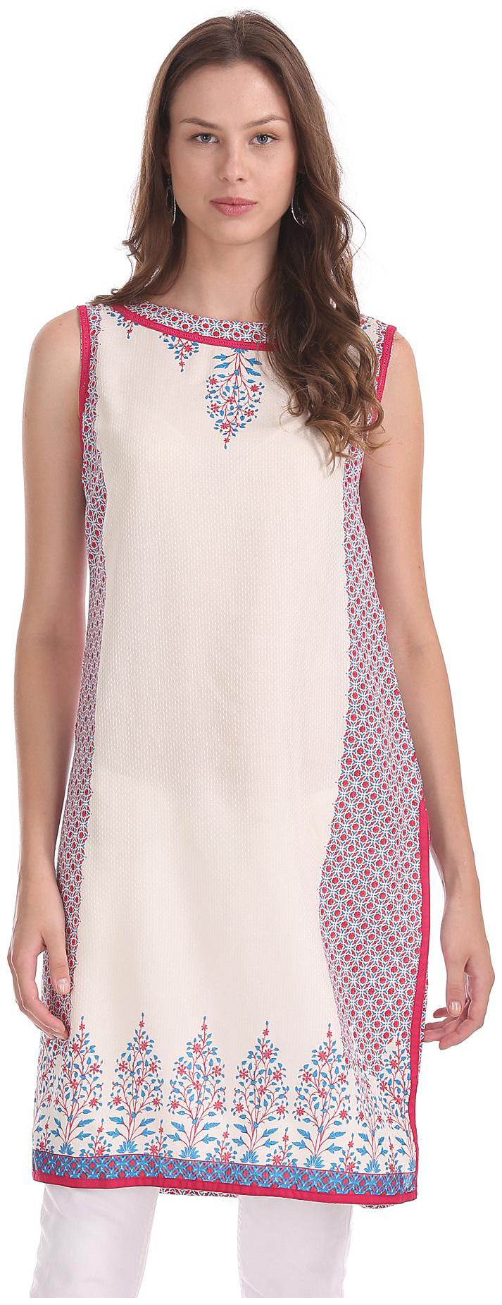 

Karigari Women White Printed Straight Kurta