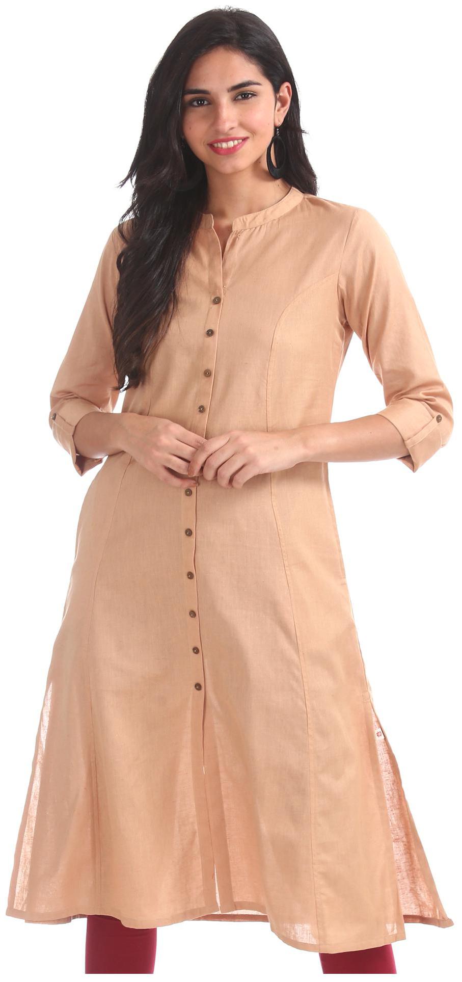 

Karigari Women Beige Solid Straight Kurta