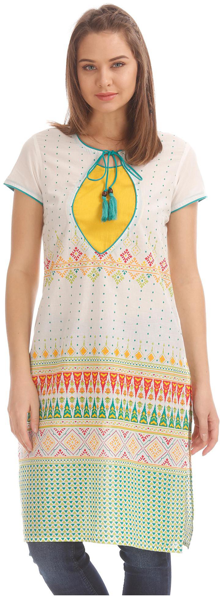 

Karigari Women White Printed Straight Kurta