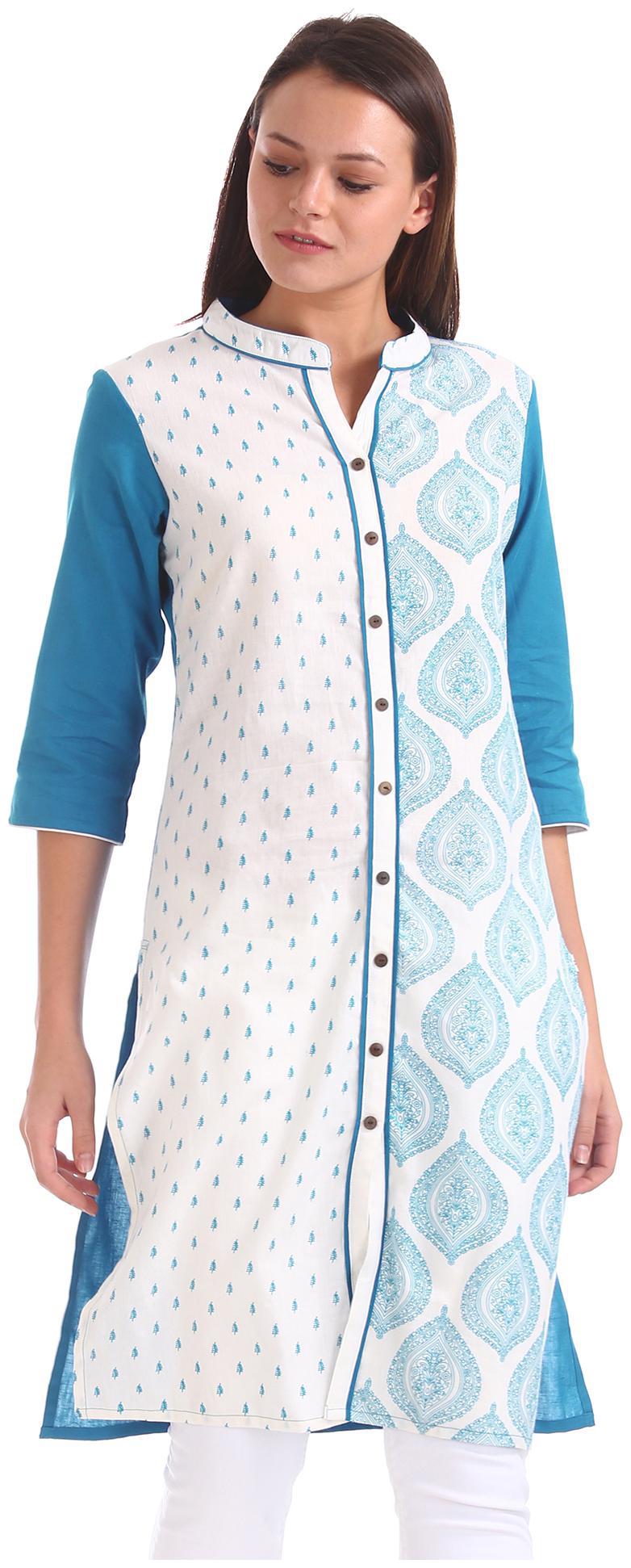 

Karigari Women Blue Printed Straight Kurta