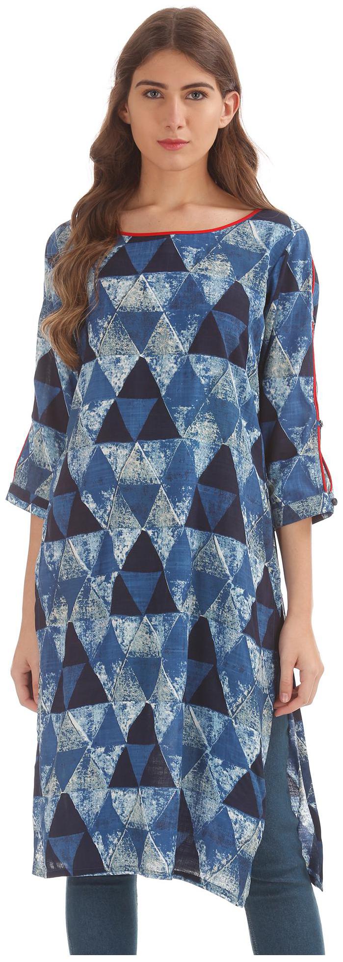 

Karigari Women Blue Printed Straight Kurta