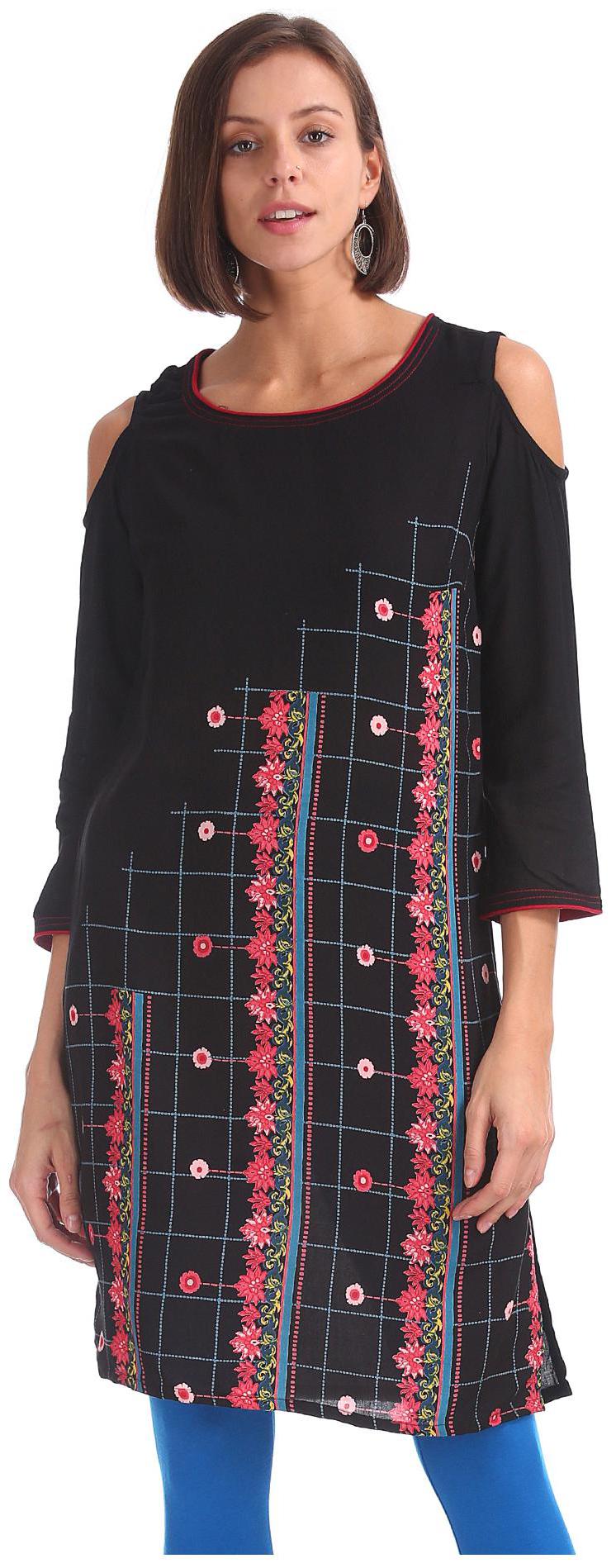 

Karigari Women Black Printed Straight Kurta