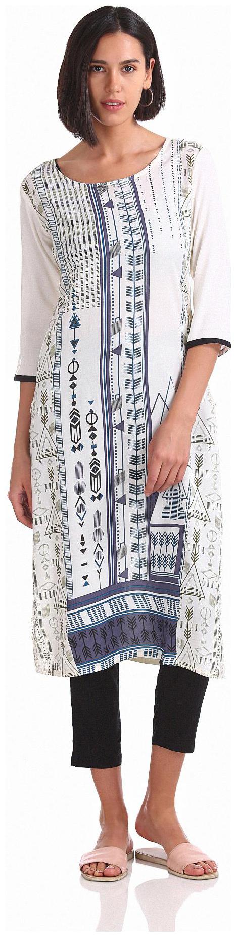 

Karigari Women White Printed Straight Kurta