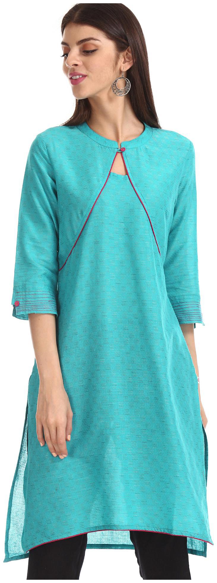

Karigari Women Blue Solid Straight Kurta