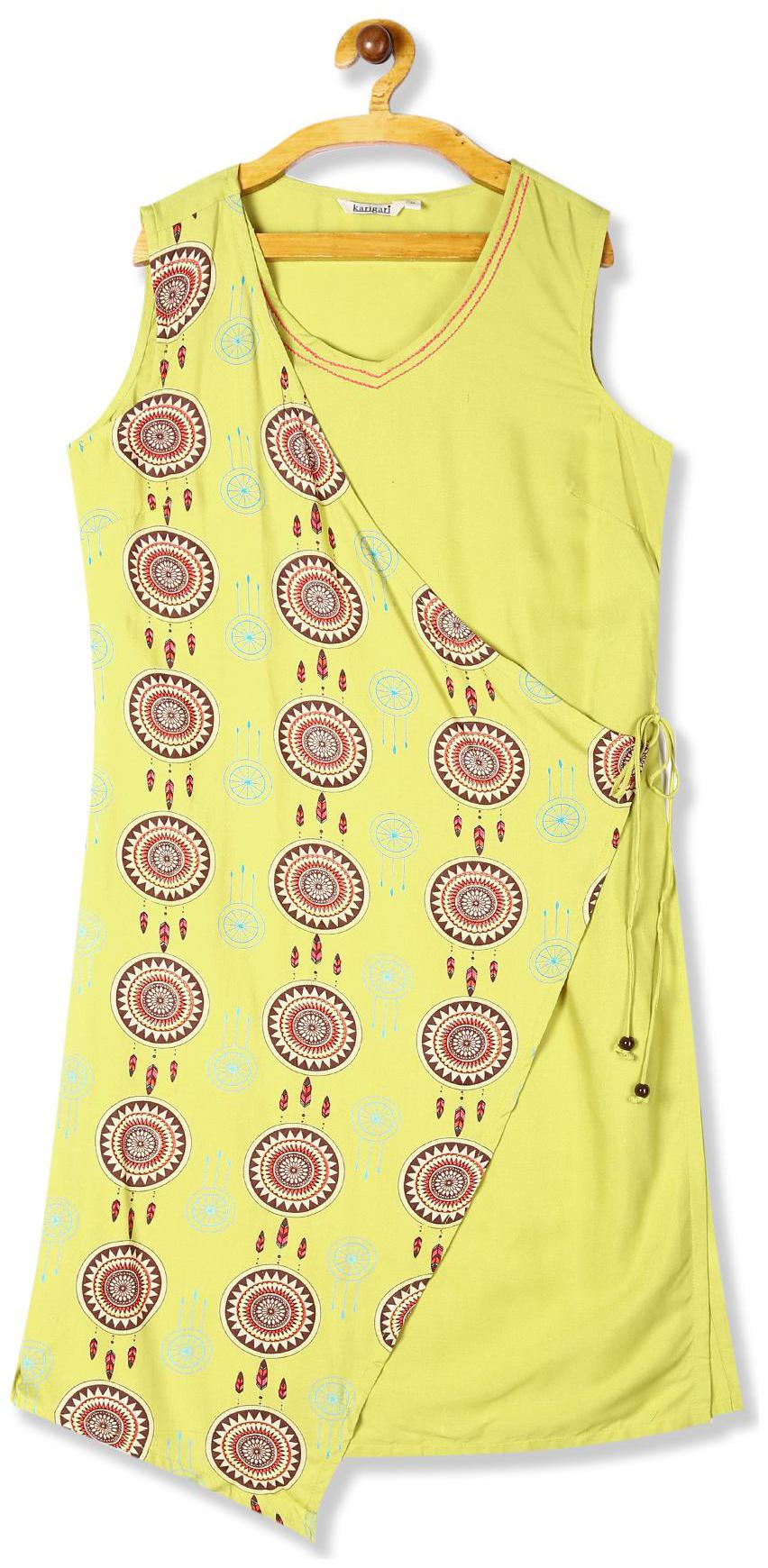 

Karigari Women Green Printed Assymetrical Kurta