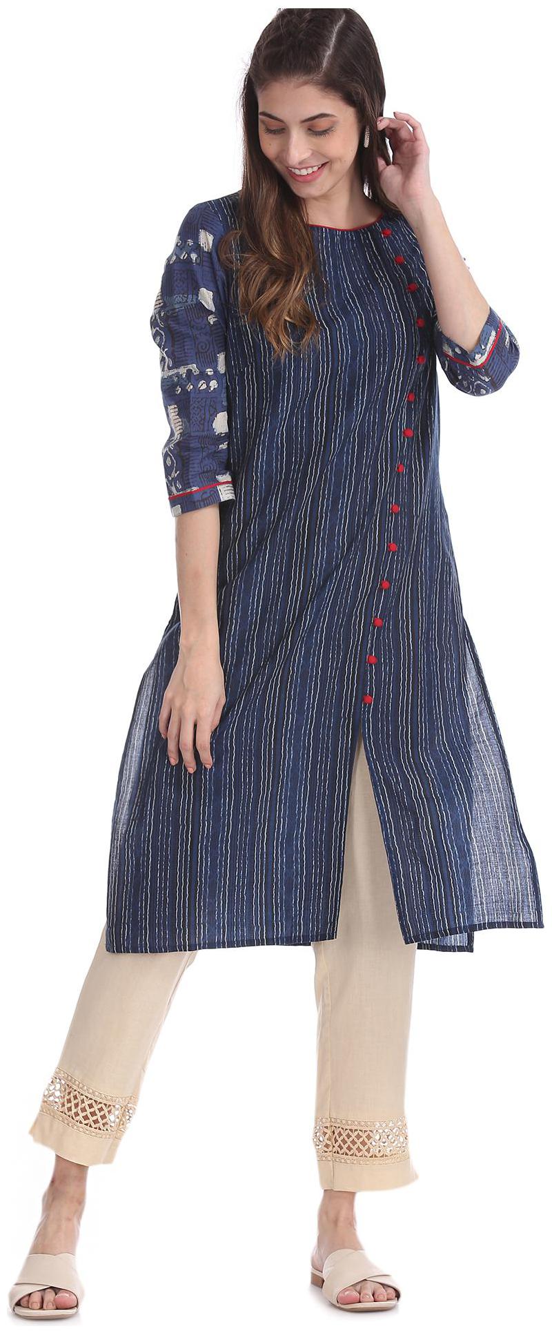 

Karigari Women Blue Printed Assymetrical Kurta