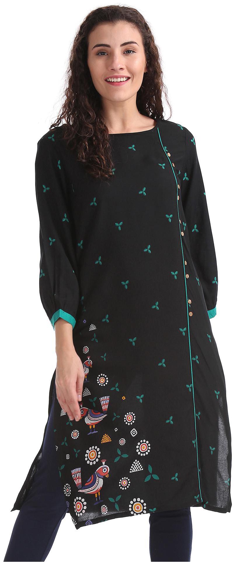 

Karigari Women Black Printed Straight Kurta