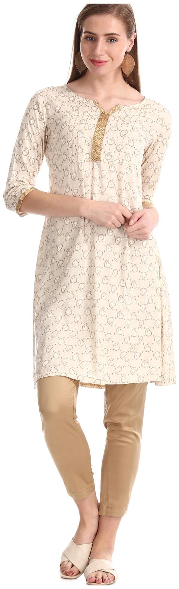 

Karigari Women Beige Printed Straight Kurta