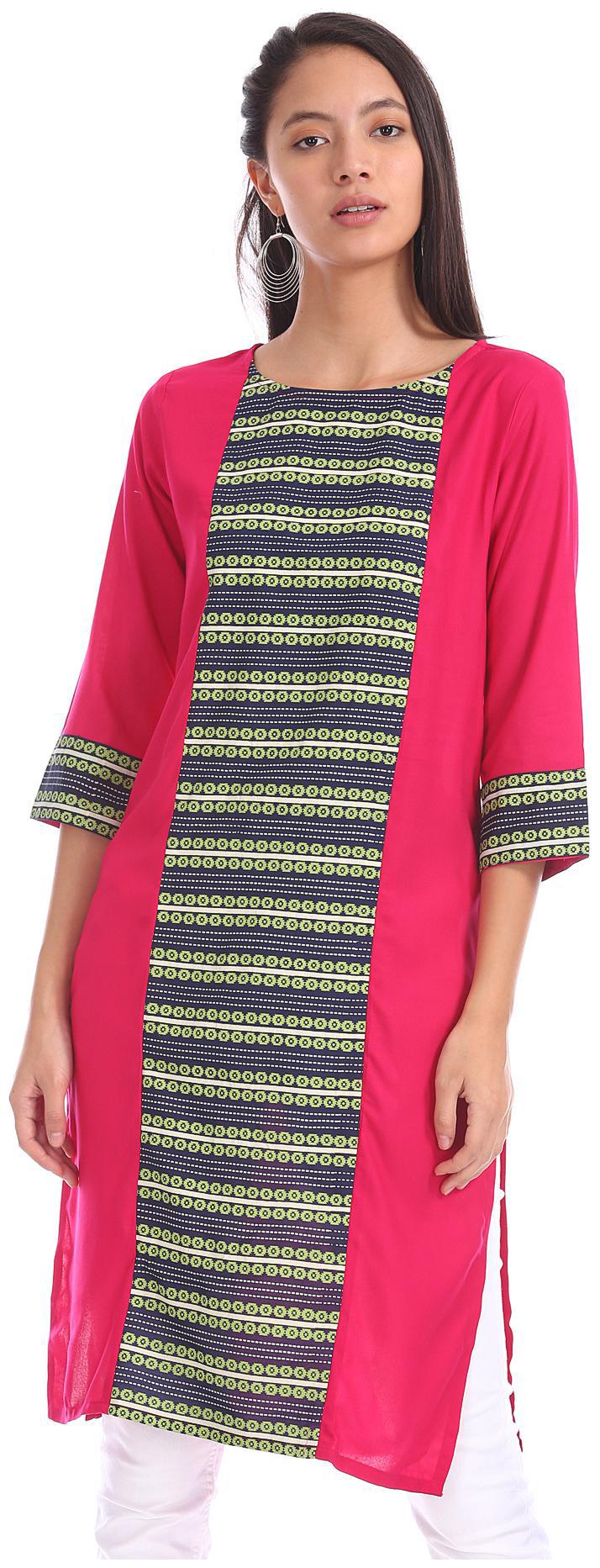 

Karigari Women Pink Printed Straight Kurta