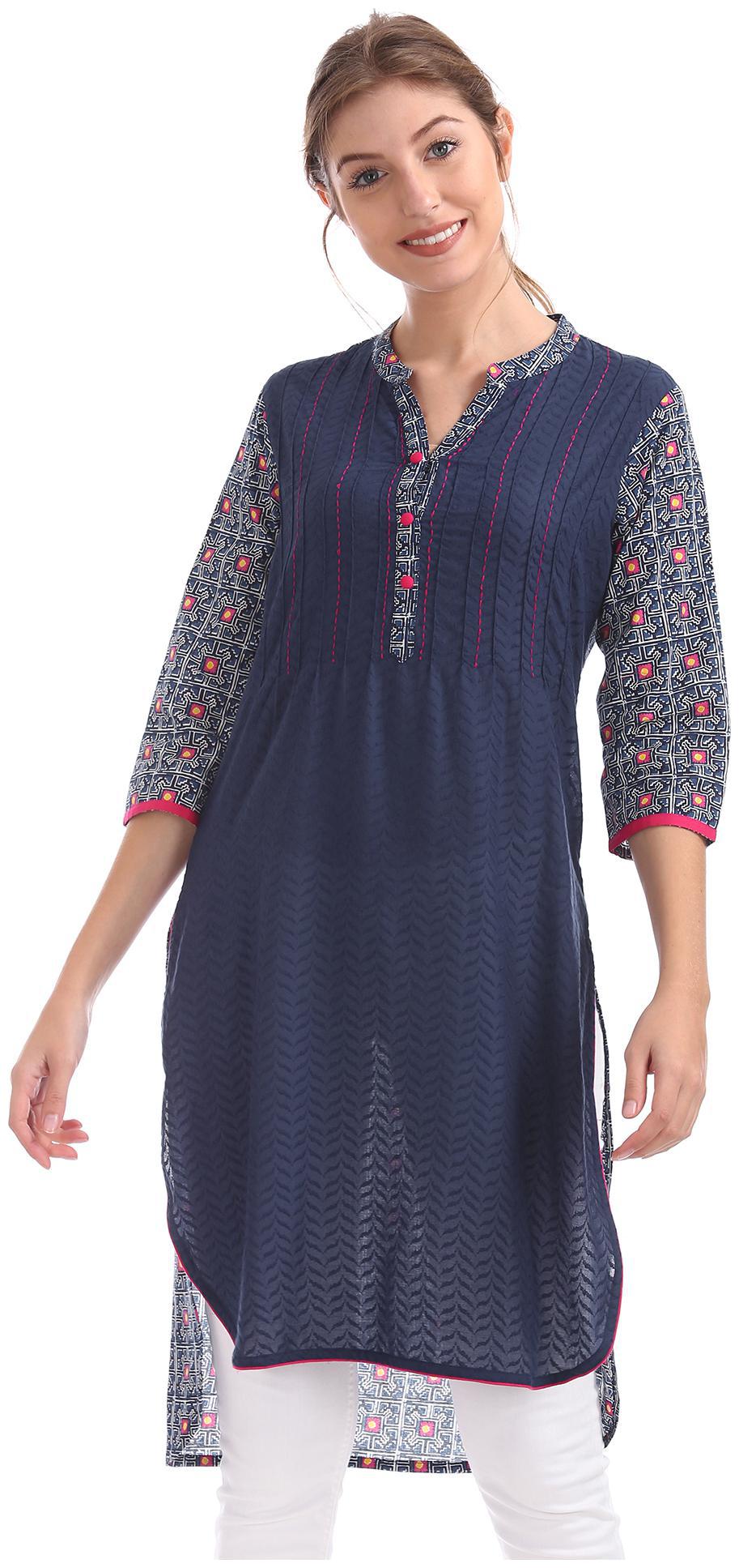 

Karigari Women Blue Printed Straight Kurta