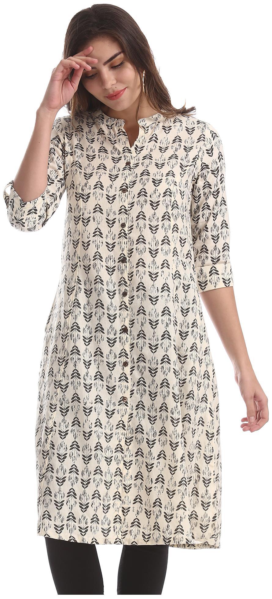 

Karigari Women White Printed Straight Kurta