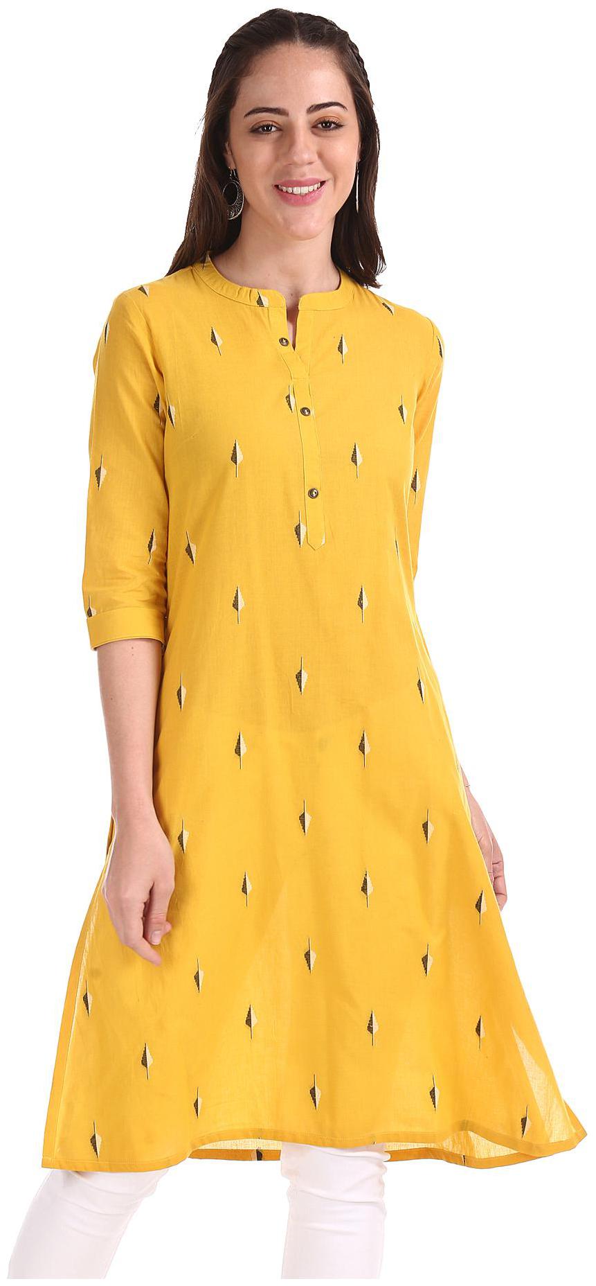 

Karigari Women Yellow Printed Straight Kurta