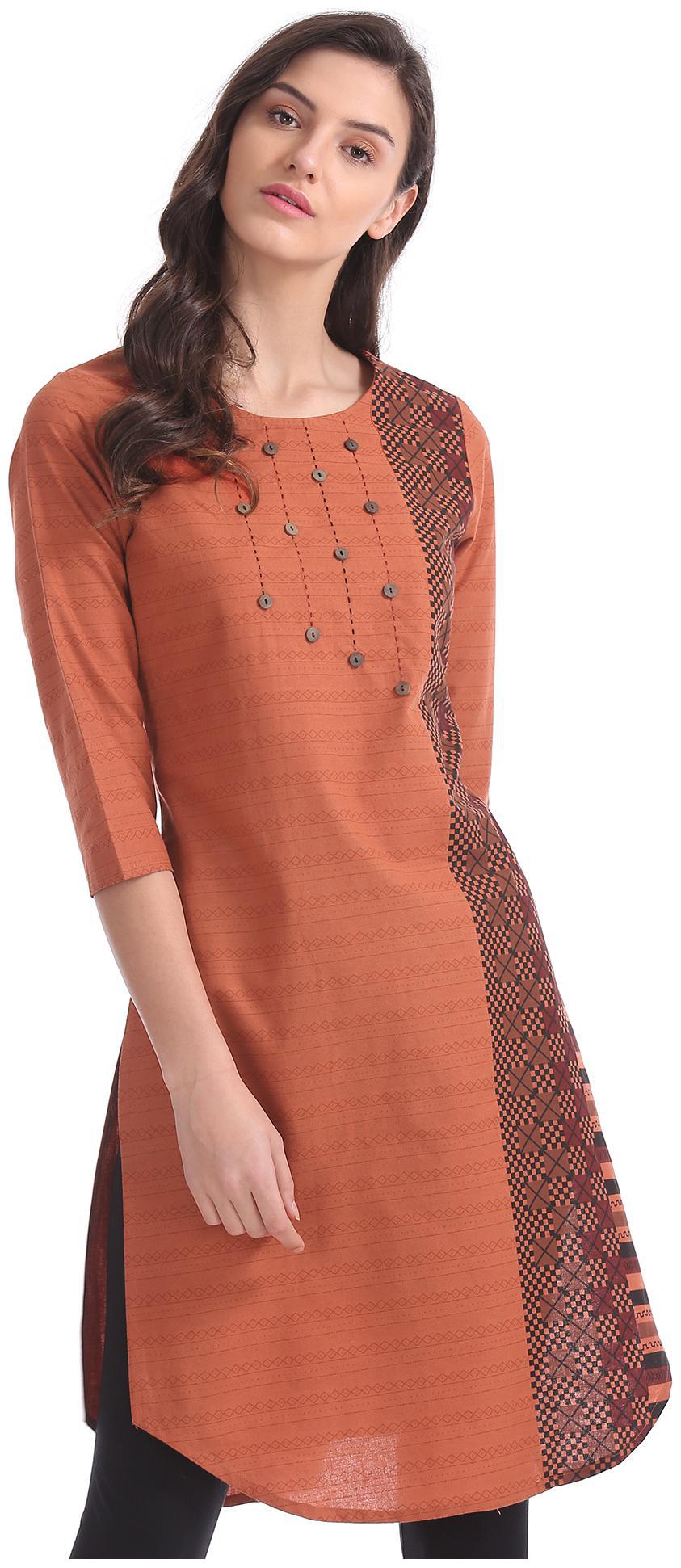 

Karigari Women Orange Printed Straight Kurta