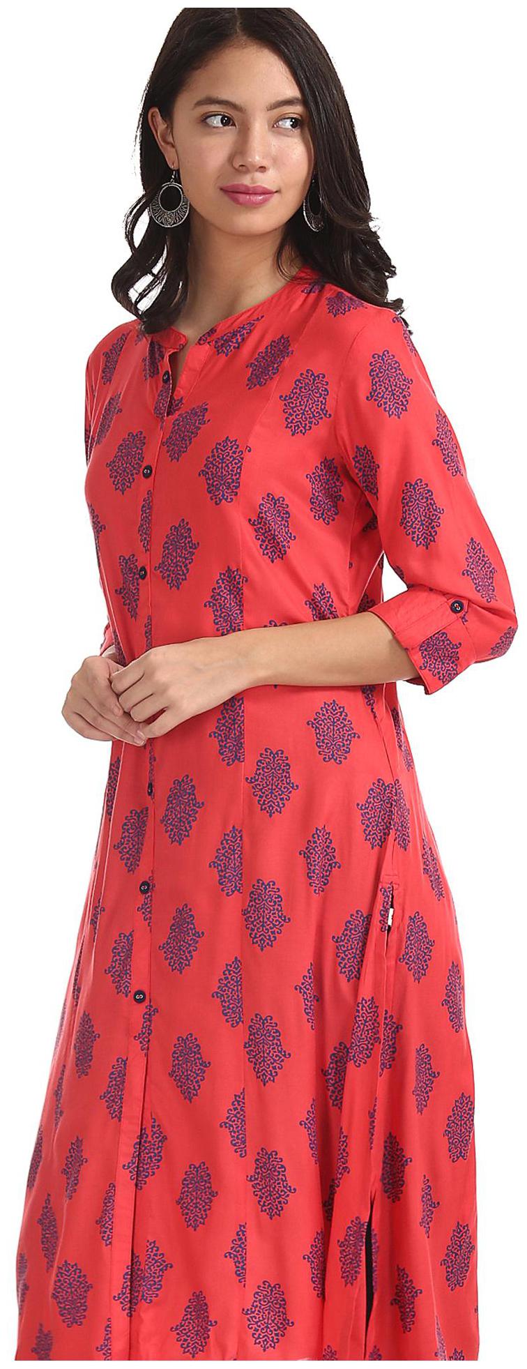 

Karigari Women Pink Printed Straight Kurta