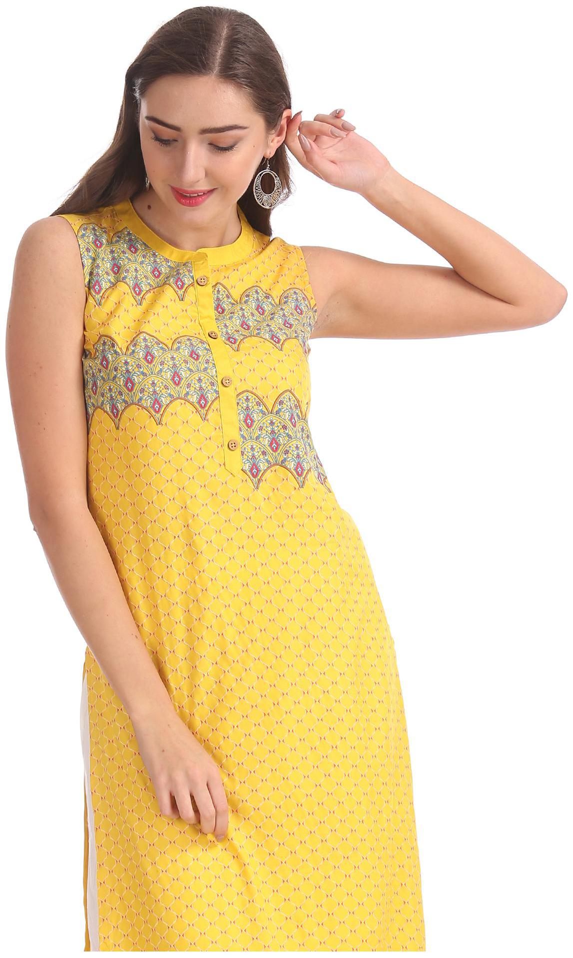

Karigari Women Yellow Printed Straight Kurta