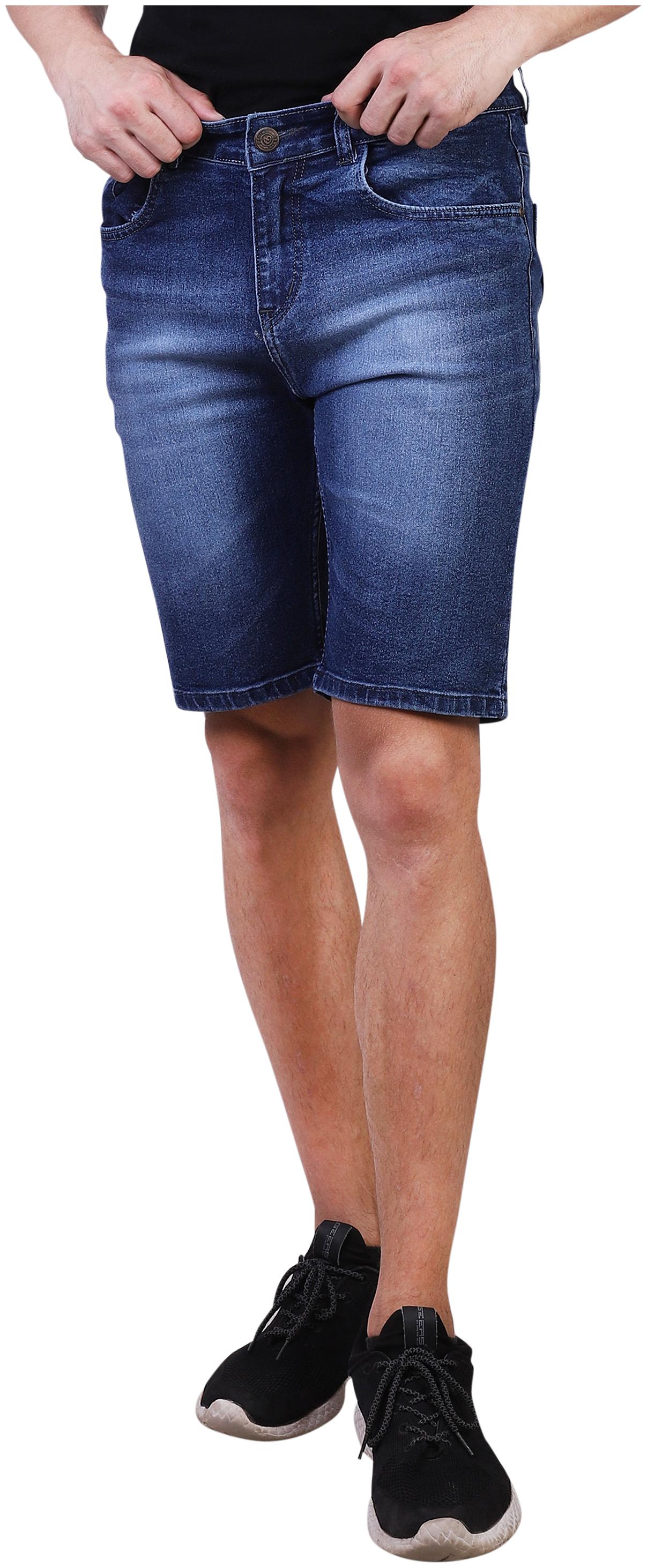 

KARLOS Men s Solid Blue Denim Shorts