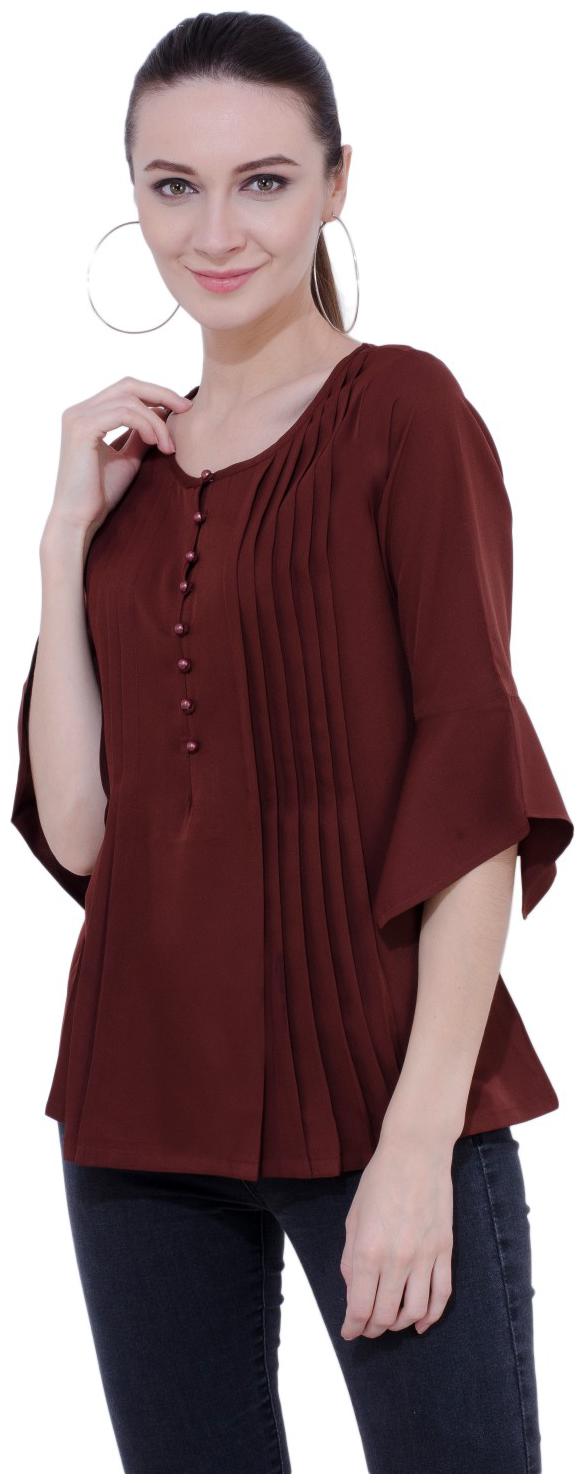 

KARMIC VISION Women Solid Regular top - Brown