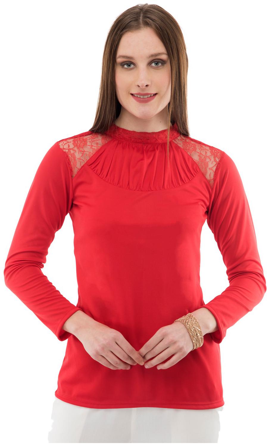 

KARMIC VISION Women Solid Regular top - Red