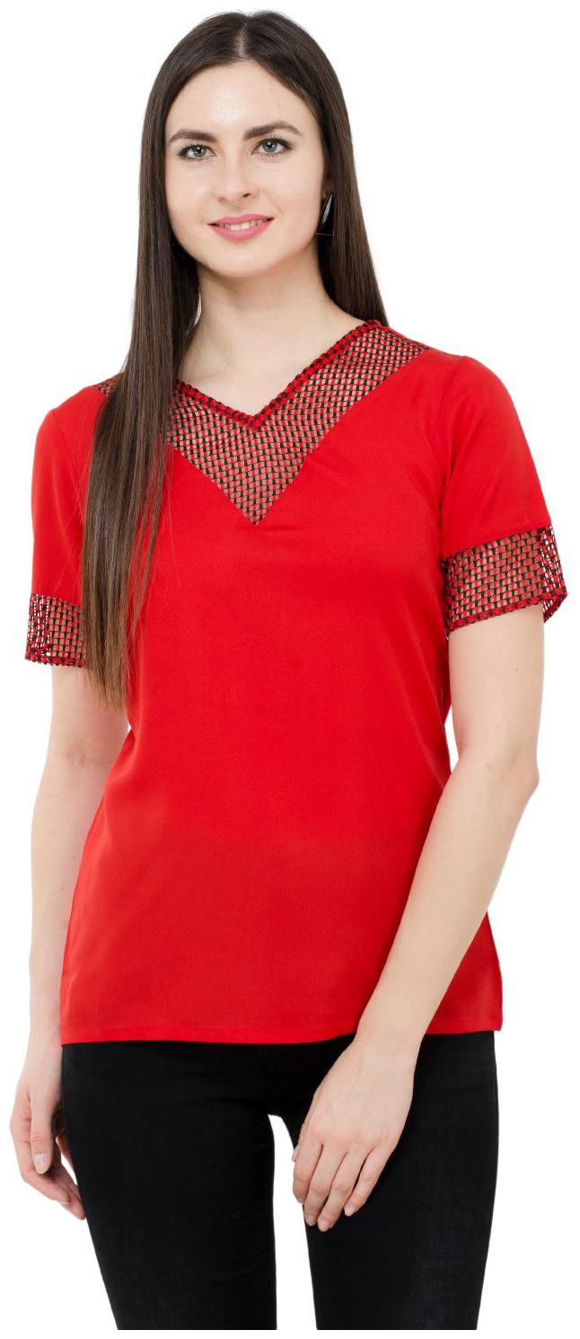 

KARMIC VISION Women Solid Regular top - Red