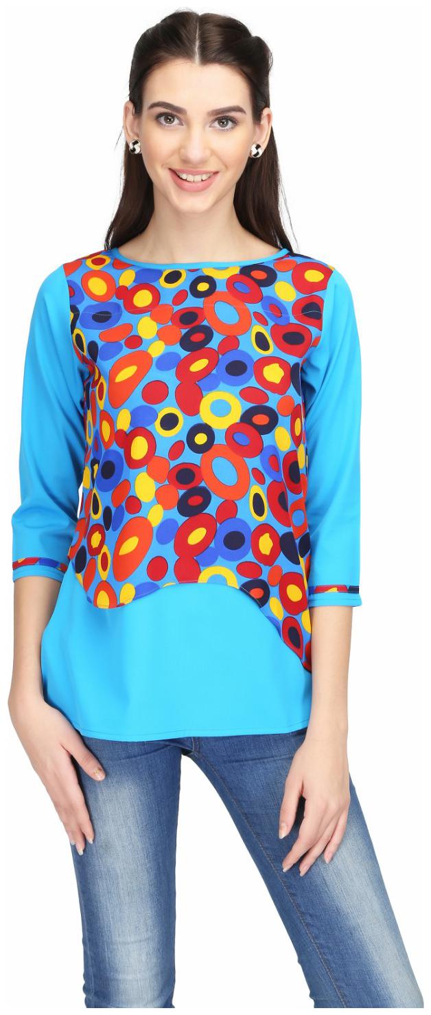 

KARMIC VISION Women Crepe Self Design Regular Top Turquoise