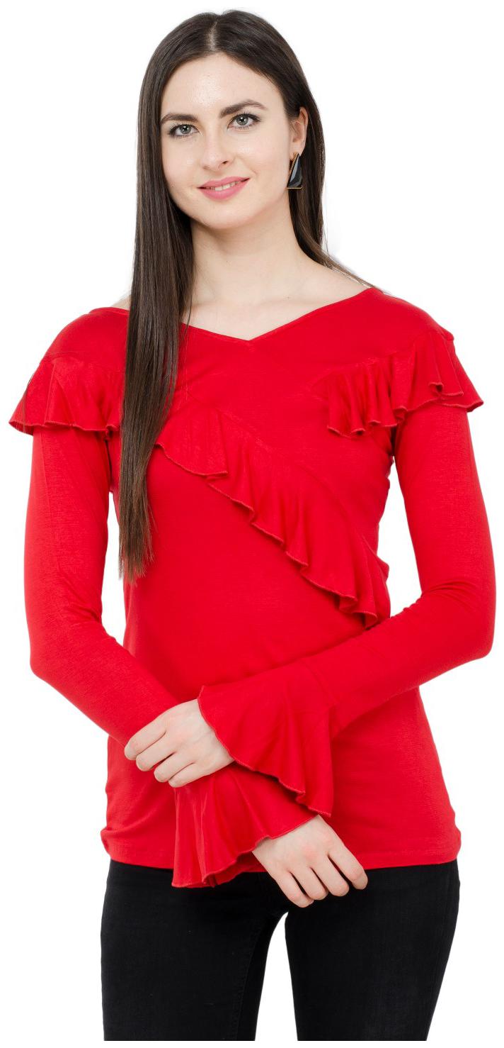 

KARMIC VISION Women Solid Regular top - Red