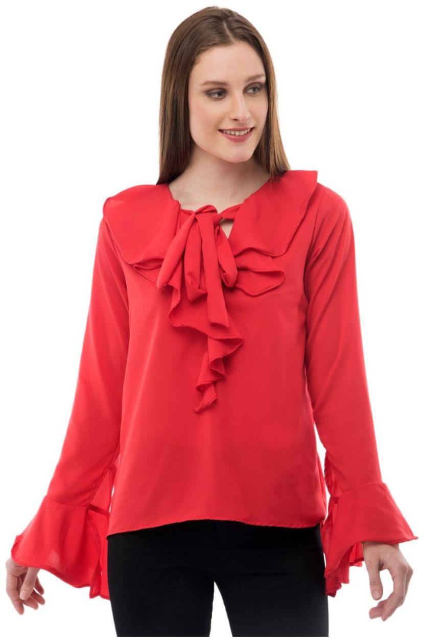 

KARMIC VISION Women Solid Regular top - Red