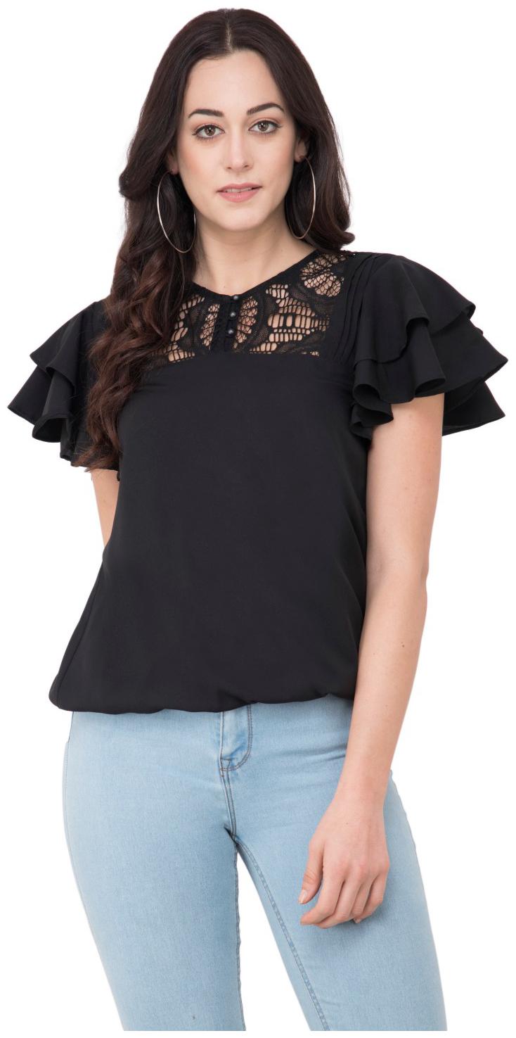 

KARMIC VISION Women Solid Regular top - Black
