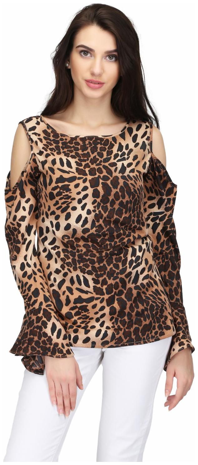 

KARMIC VISION Women Crepe Animal Print Regular Top Brown