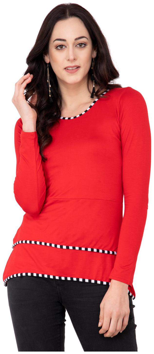 

KARMIC VISION Women Solid Regular top - Red