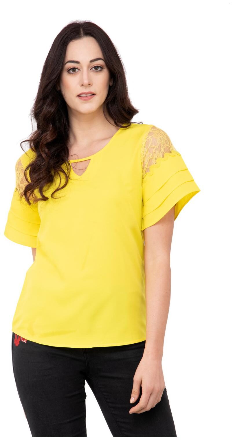 

KARMIC VISION Women Solid Regular top - Yellow