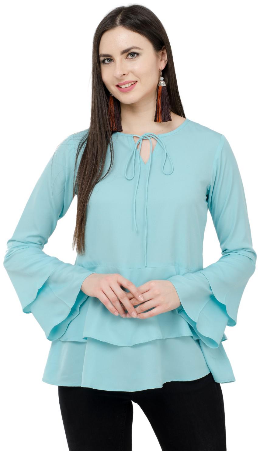 

KARMIC VISION Women Solid Regular top - Blue