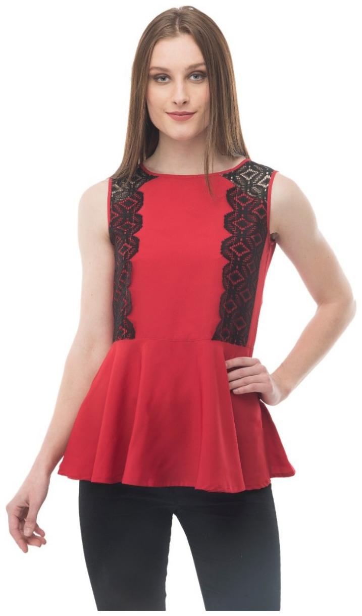 

KARMIC VISION Women Solid Regular top - Red
